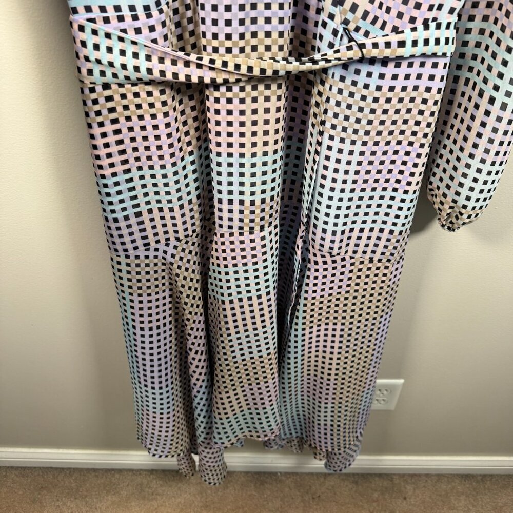 Calvin Klein Geometric Faux Wrap Dress Size 16W Purple Chiffon Career Church - Picture 8 of 15